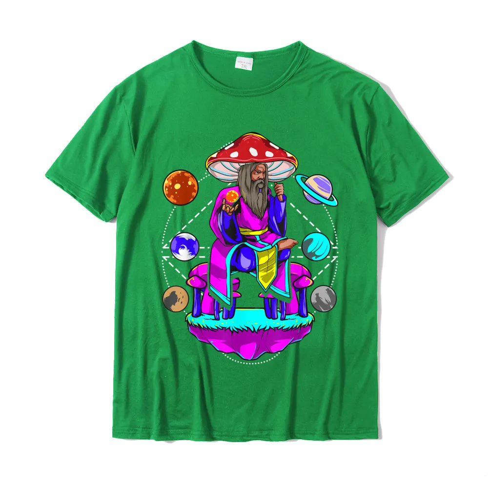 Unique Printed On Short Sleeve Tops & Tees Fall Round Neck 100% Cotton Men T Shirt Printed On Tops Tees Cute Drop Shipping Funny Magic Mushroom Wizard Planet Shroom LSD Acid Trip T-Shirt__20056 green