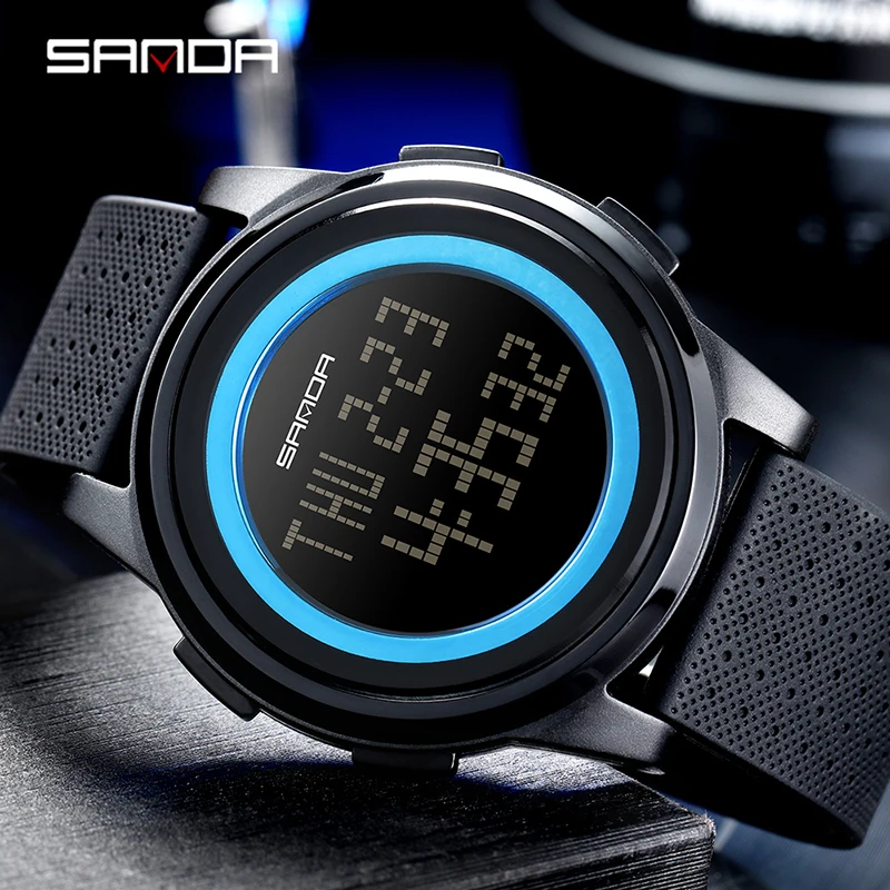 SANDA Fashion Men's Watches LED Timing Electronic Watch Multi-function Waterproof Outdoor Sports Wristwatch reloj hombre
