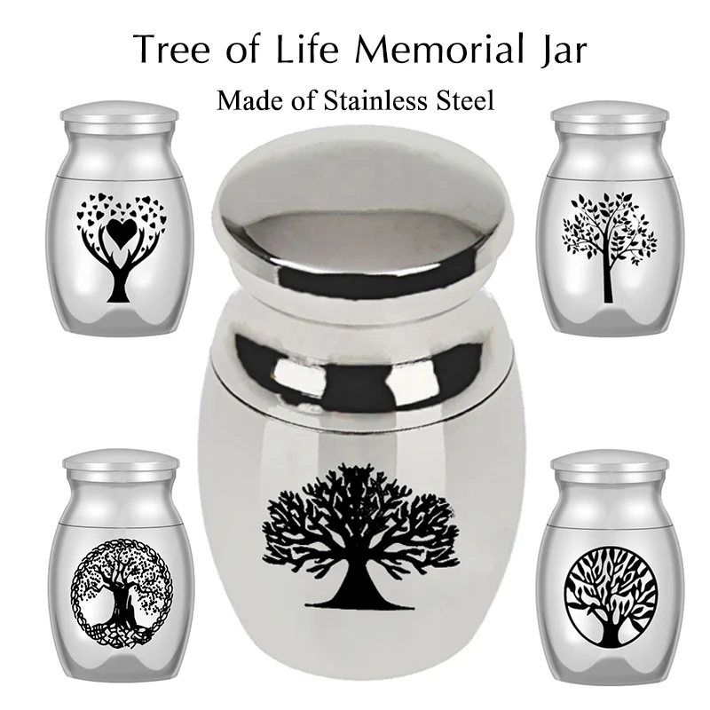 Urna funeraria de árbol de la vida, urna de cenizas de cremación de humanos/mascotas de 16x25mm, hecha en acero inoxidable, adecuada para exhibición en casa
