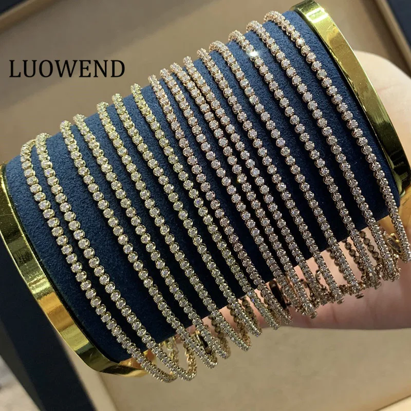 LUOWEND 100% 18K Yellow Gold Bracelet 1.0ct Real Natural Diamond Bracelet Fashion INS Tennis Bracelet Fine Jewelry Customize