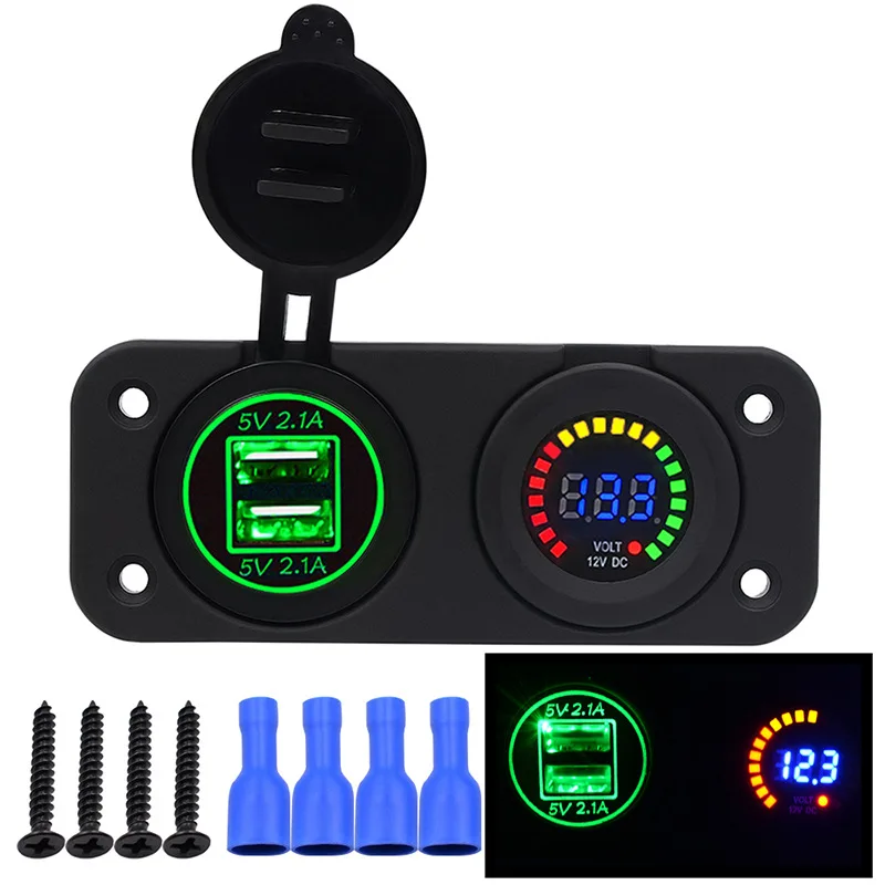 DIY водонепроницаемый двойной USB 4.2A автомобильное зарядное устройство адаптер и вольтметр светодиодный панель 12 В для мотоцикла автомобиля лодки морской Carvan - Название цвета: Зеленый