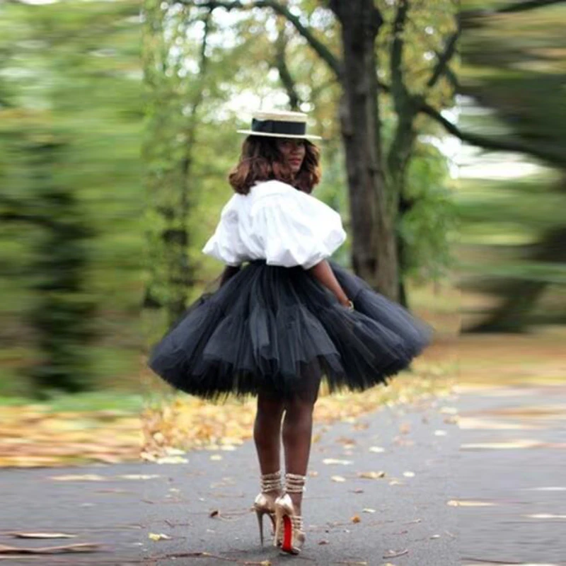 Falda de tul negra elegante para mujer, falda hasta la rodilla, cintura elástica, Falda corta de tul hinchada hecha a medida|Faldas| - AliExpress