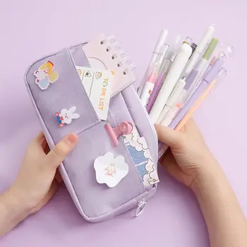 

New Colorful Badge Pencil Bag Canvas Pencil Case Large Capacity Stationery School Student Pins Pen Bag Pen Box Gift Supplies