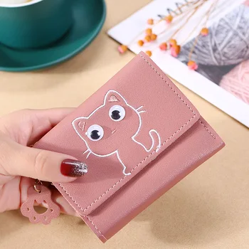 

2020 new cartoon cute wallet women short style three fold cat girl small wallet wallet