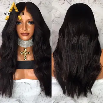 

Aiva Hair High Temperature Synthetic Lace Front Wig Glueless Middle Part Long Wigs For Women Daily/Cosplay Body Wave Black Wig