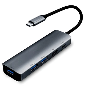 

USB C Hub Multiport Adapter 5 in 1 Aluminum with 4K HDMI Output 3 USB 3.0/USB-C Ports for PC Netbook Type C Devices