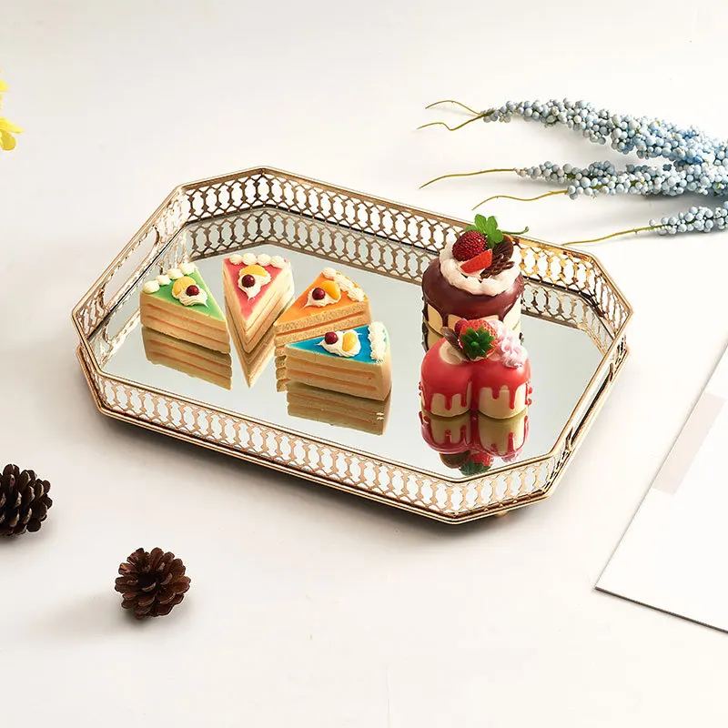

Vintage Glass Mirror Tray Home Decorative Desktop Fruit Jewelry Display Storage Plate