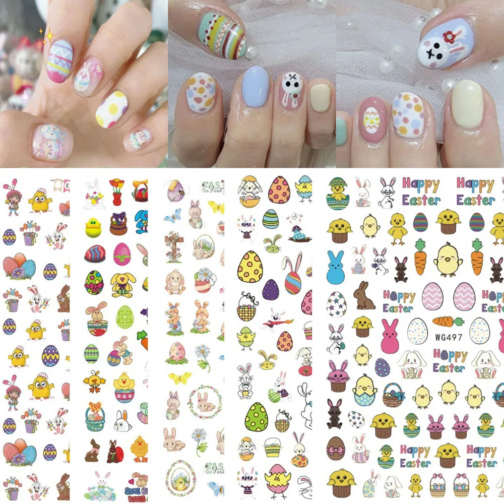 1 Sheet Happy Easter Day Nail Art Sticker Self-Adhesive Bunny Cute Rabbit Decals Back Glue Egg Duck Stickers Sliders | Красота и