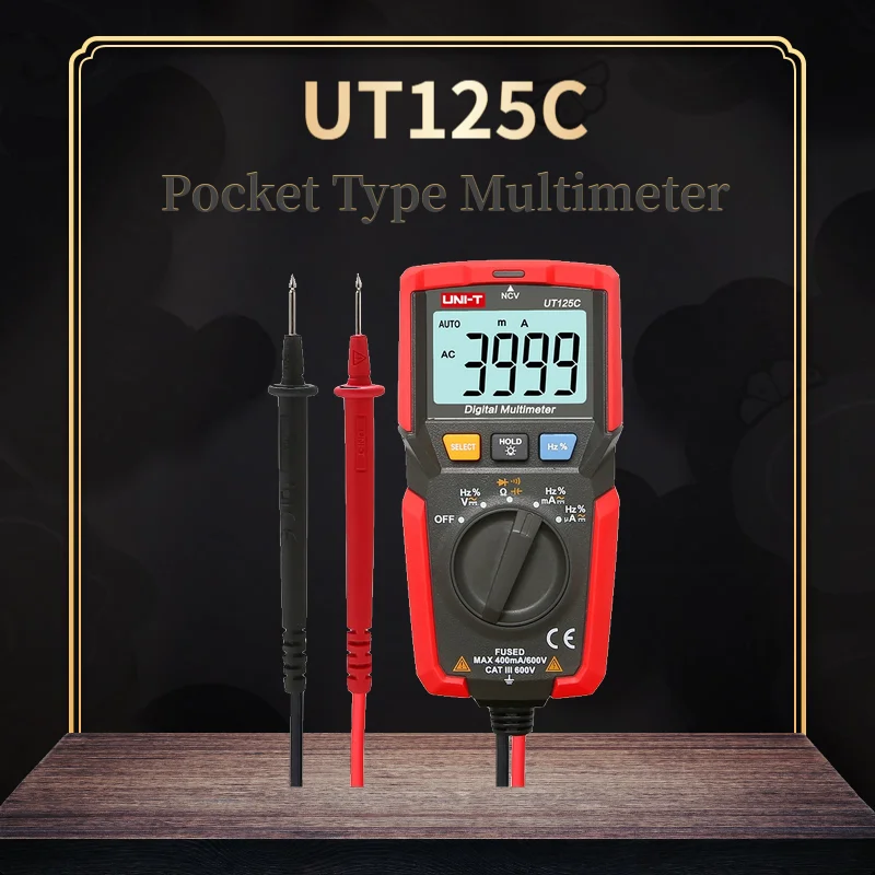

UNI-T UT125C Pocket Digital Multimeter Resistor Capacitor Frequency Diode NCV Test AC/DC Voltage Tester Hz Low Voltage Display