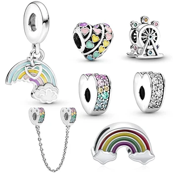 

2Pcs/lot Spring Type Rainbow Of Love Charm Pendant Bead Fits Brand Bracelet & Necklace For Women Jewelry Diy Making Gifts