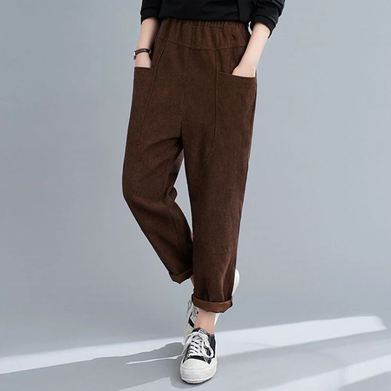 

Corduroy Pants Women 2020 Autumn Winter Baggy Harem Trousers Ladies Casual Wear Bottoms With Double Big Pockets Korean Style New
