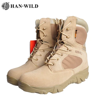 

HAN WILD 2020 Hiking Outdoor Boots Breathable Leather Zipper Military Tactical Boot Man Camping Climbing Trekking Sneaker Shoes