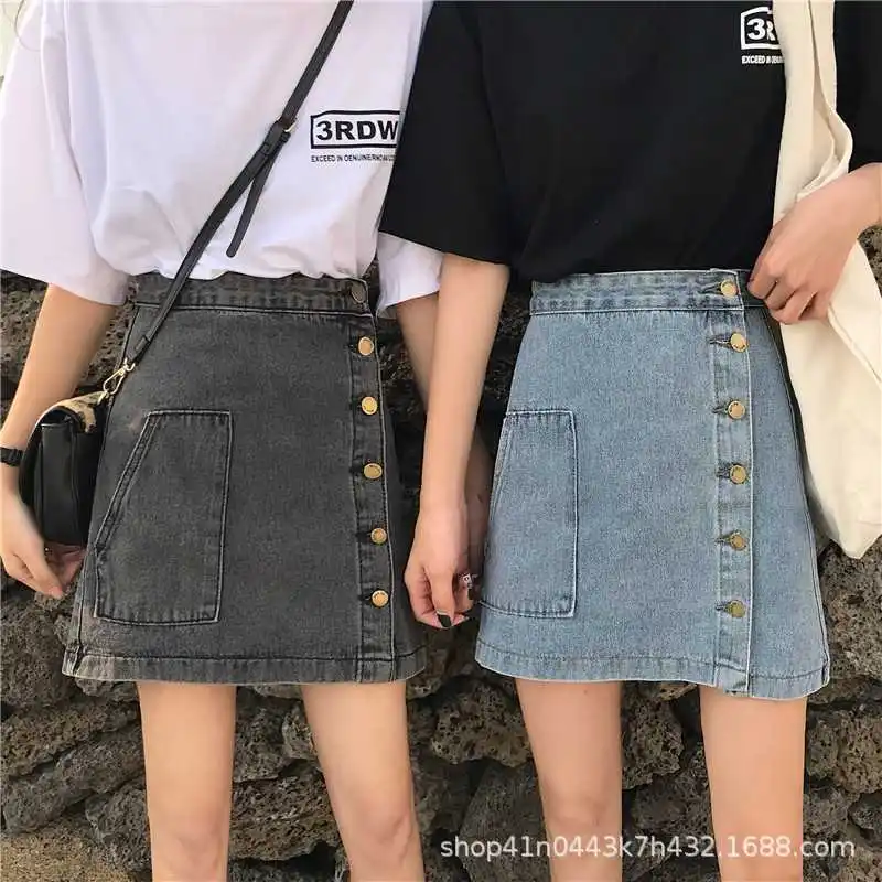 

Summer 2019 New Style France Non-mainstream Short Skirt WOMEN'S Skirt High-waisted Retro Denim Skirt Students Korean-style Skirt