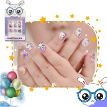 

12Pc/Box Children Cartoon Animal Fake Nails all Coverage SelfAdhesive Nail Cute Short Acrylic Artificial Nail Tips Kits for Kids