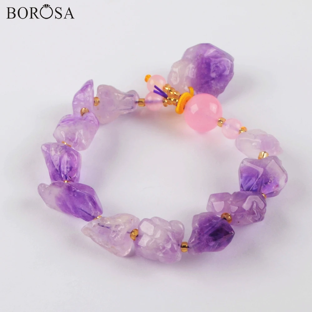 BOROSA кристаллы аметиста браслеты натуральные аметисты произвольной формы браслеты с подвесками 5 шт. женские браслеты Ювелирные изделия Подарки для девочек WX1287