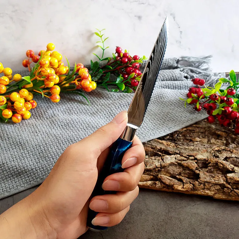 Stainless Steel Serrated Knife Steak Knife Set Cheese Dessert Ham Knife  Damascus Veins Beef Cleaver Cutlery