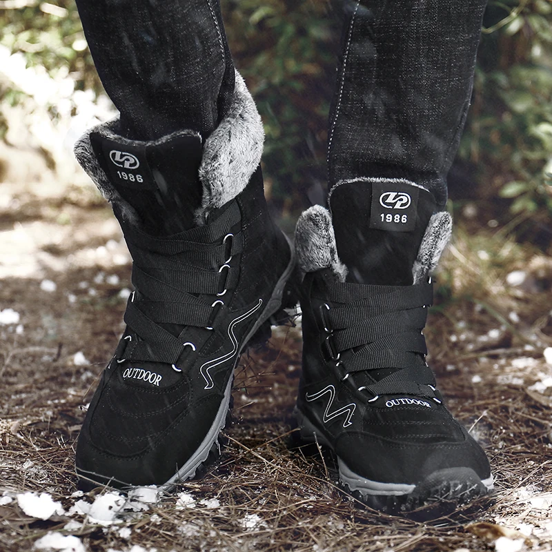 Модные замшевые теплые зимние ботинки для мужчин и женщин; Зимние теплые плюшевые мужские ботинки; водонепроницаемые ботильоны; обувь на плоской подошве; большие размеры 35-46