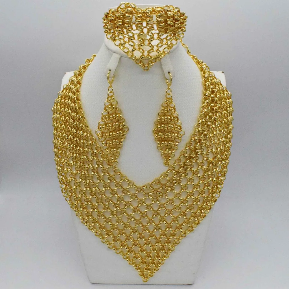 Billig 2019 braut Geschenk Nigerian Hochzeit Afrikanische Perlen Schmuck Set Marke Frau Mode Dubai Gold Farbe Schmuck Set Großhandel Design