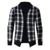 Men's Winter Sweater Coat Plaid Long Sleeved Plus Velvet Hoodless Zipper Sweater Thick Warm Knitwear Cardigan Jumpers Jacket #40 4
