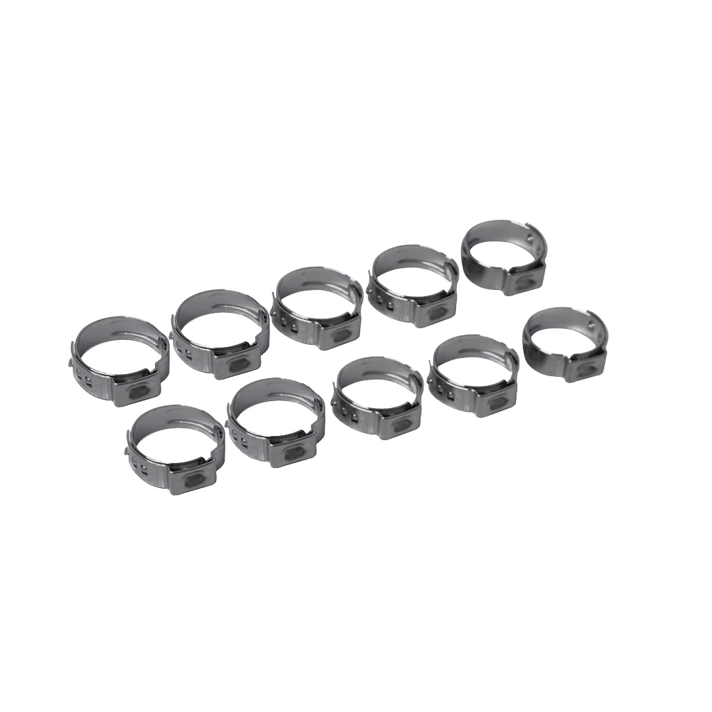 10 Pieces Stainless Steel Single Ear Hose Clamp O Clips 10.8-13.3mm