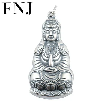 

FNJ 925 Silver Lotus GuanYin Pendant Buddha New Fashion Hang Pure Original S990 Thai Silver Pendants Women for Jewelry Making