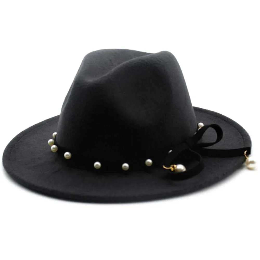 Модная женская и Мужская шерстяная шляпа Fedora с заклепками в стиле панк Элегантные женские вечерние шляпы шляпа с бантиком размер 56-58 см