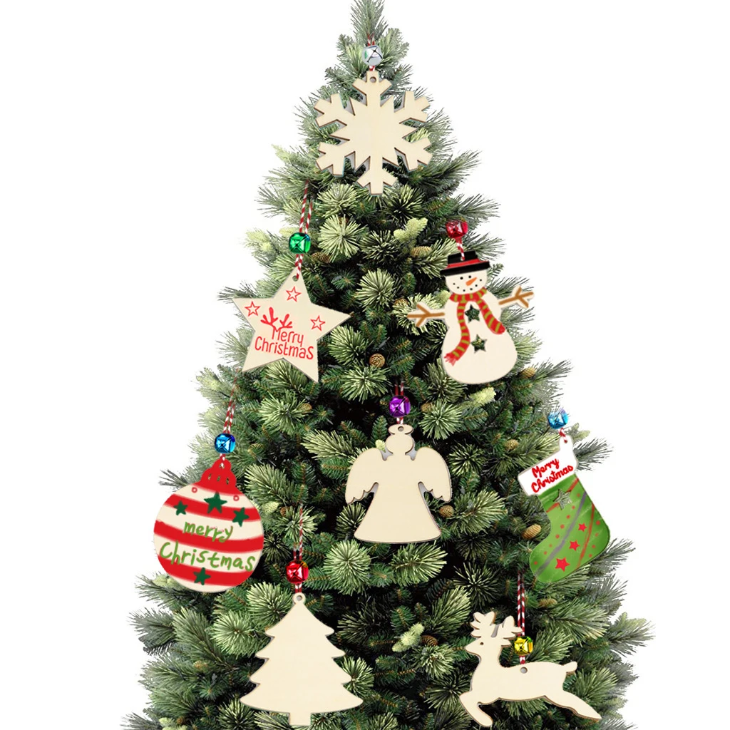 62pcs Christmas Wood Chip Tree Ornaments Xmas Hanging Pendant Decorations