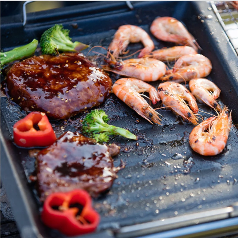 BISINNA 30CM Outdoor BBQ Grill Pan Non Stick Stovetop Baking Tray Korean  Roastig Grill Plate Camping Equipment - AliExpress