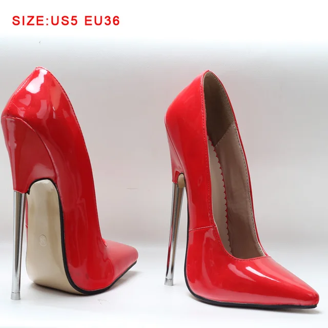 Clearance style Fetish BDSM Sexy high heel pump sandals shoes red-36