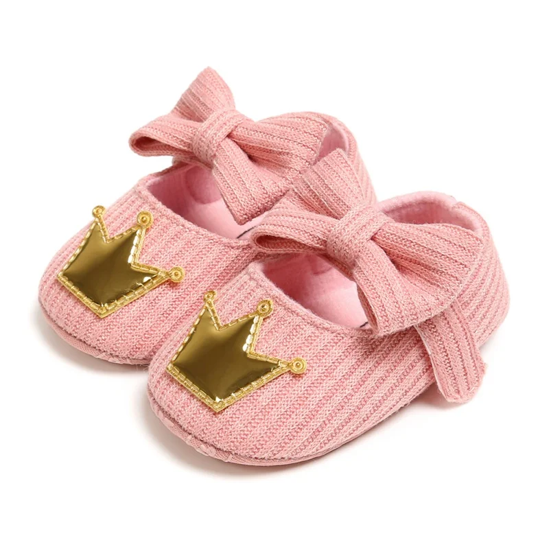 

Kintting Genuine Cotton Baby Boys Grils Shoes Baby Moccasins Crown and Stars Soft Bottom First Walkers Bownot Shoes