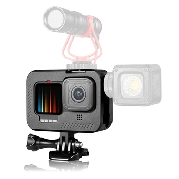 

aluminum alloy Frame Case Shell Protector Metal Dog Cage for GoPro hero 9 with dual cold shoe ports Action Camera Border Cover