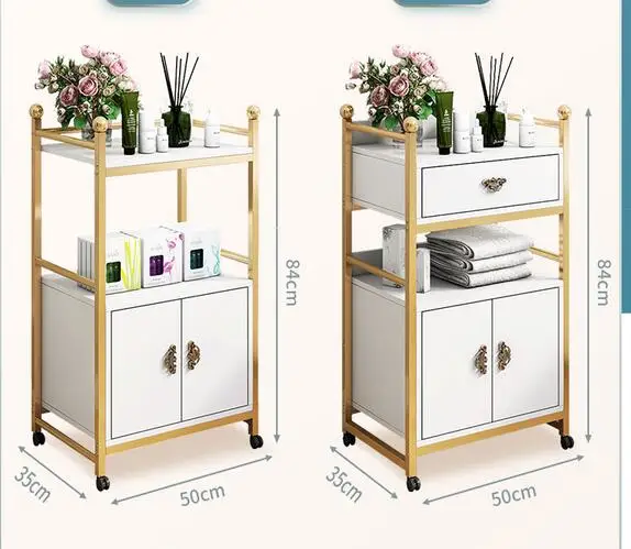 Beauty salon multi-functional cart barber shop special mobile instrument storage rack nail tool car white