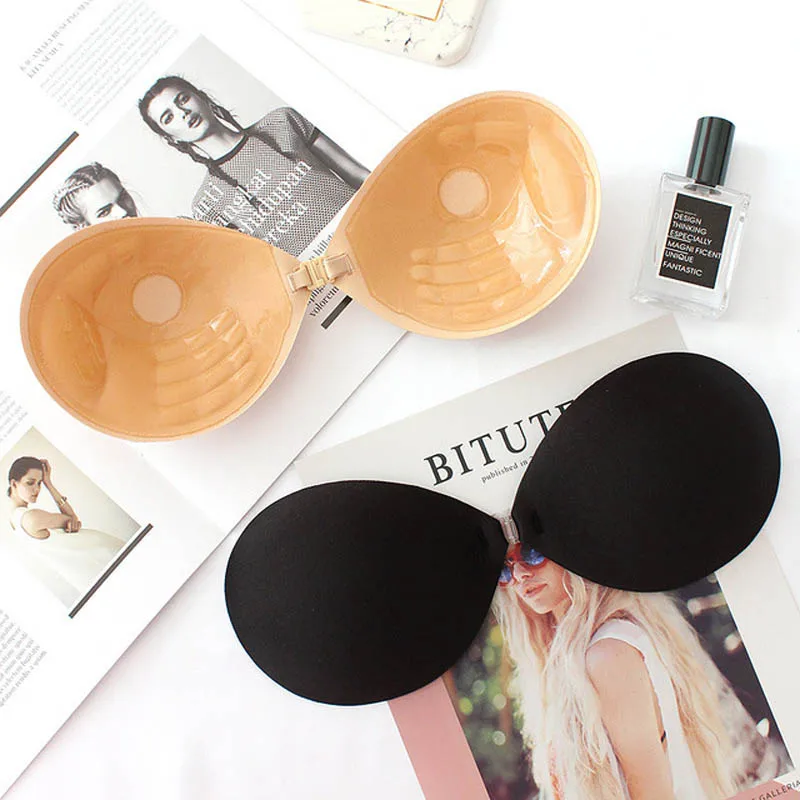 

Roseheart Black Skin Invisible Bras Strapless Cup Underwear Sexy Bralette Lingerie Seamless Party Wedding A B C D Adhesive