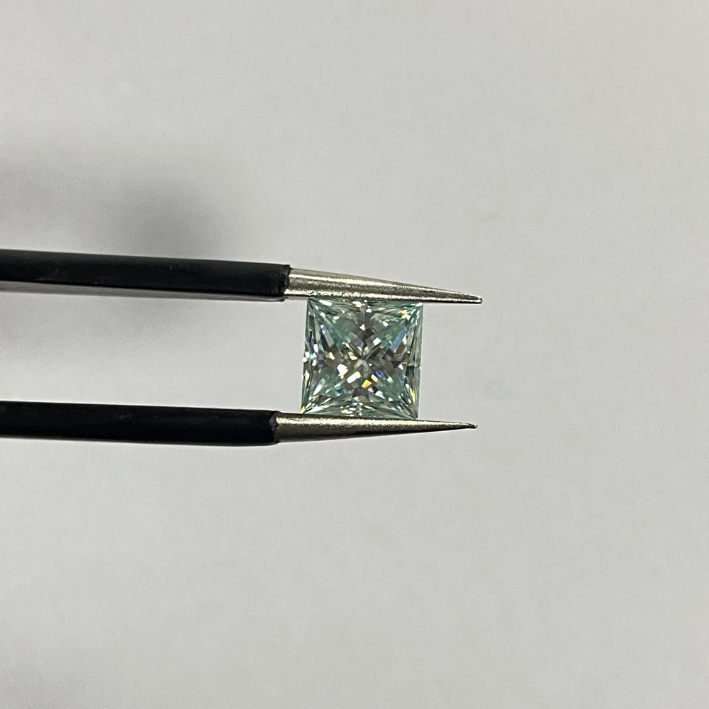 Meisidian Lab Grown 7*7 MM 1.88 Carats VVS Square Princess Cut Gemstone GRA Blue Moissanite Diamonds