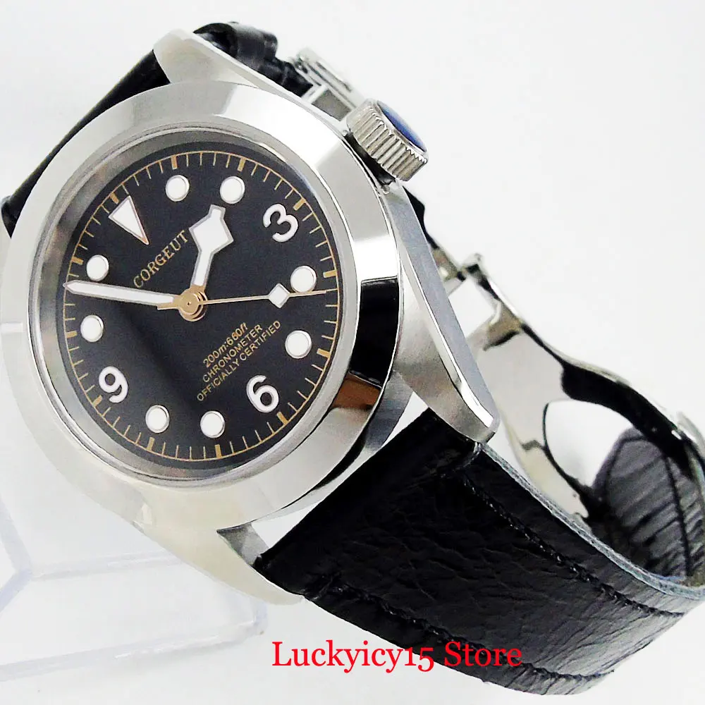 

CORGEUT Mechanical Men Watch Automatic Movement 41mm Polished Case Leather Strap Sapphire Crystal Deployment Clasp