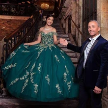 Охотничьи зеленые пышные платья с открытыми плечами бальное платье Винтажное с отделкой бусинами блестящее фатиновое милое платье 15 vestidos de Novia