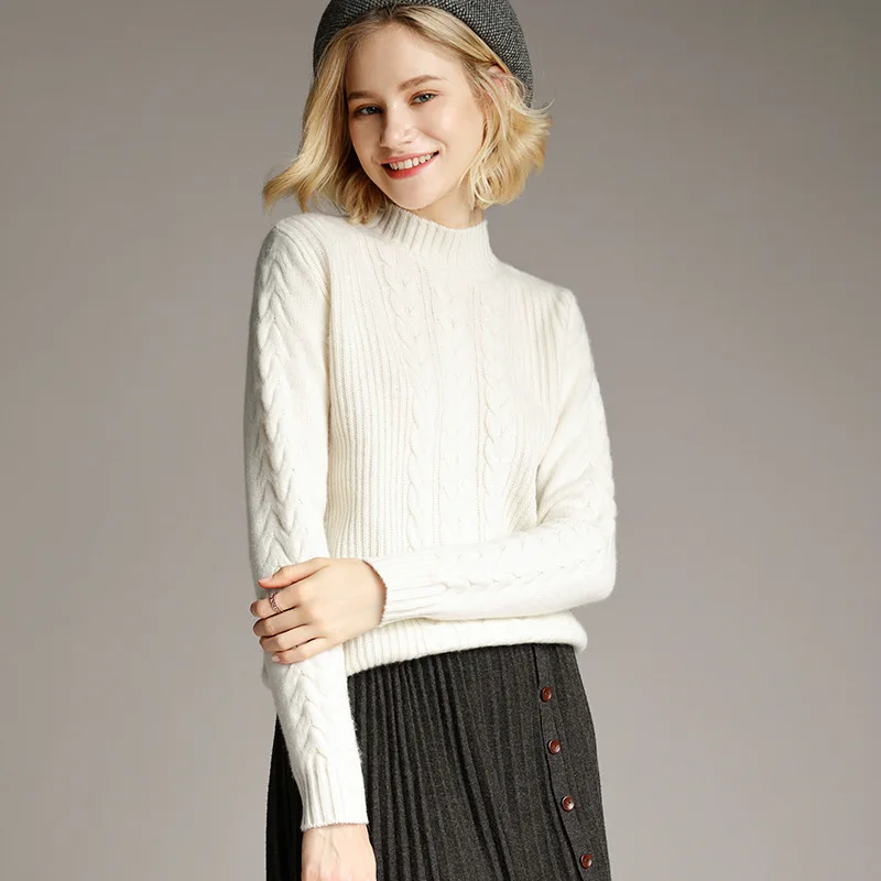 

Half-collar Wool Sweater Women's Short Pullover Knit Low Waist Jersey Loose-Fit Slimming Warm Thick Cable Knitting Sweater