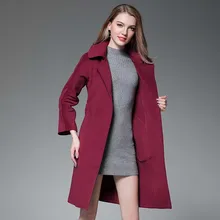 Модная однотонная женская Длинная шерстяная смесь пальто тонкая Офисная Женская кашемировая куртка пояс женские пальто