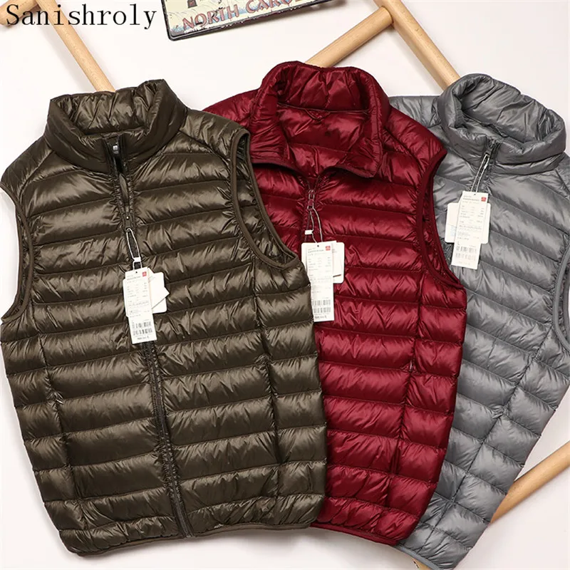 

Autumn Winter Men White Duck Down Vest Jacket Ultra Light Sleeveless Waistcoat Coat Male Sand Collar Warm Tank Plus Size 3XL