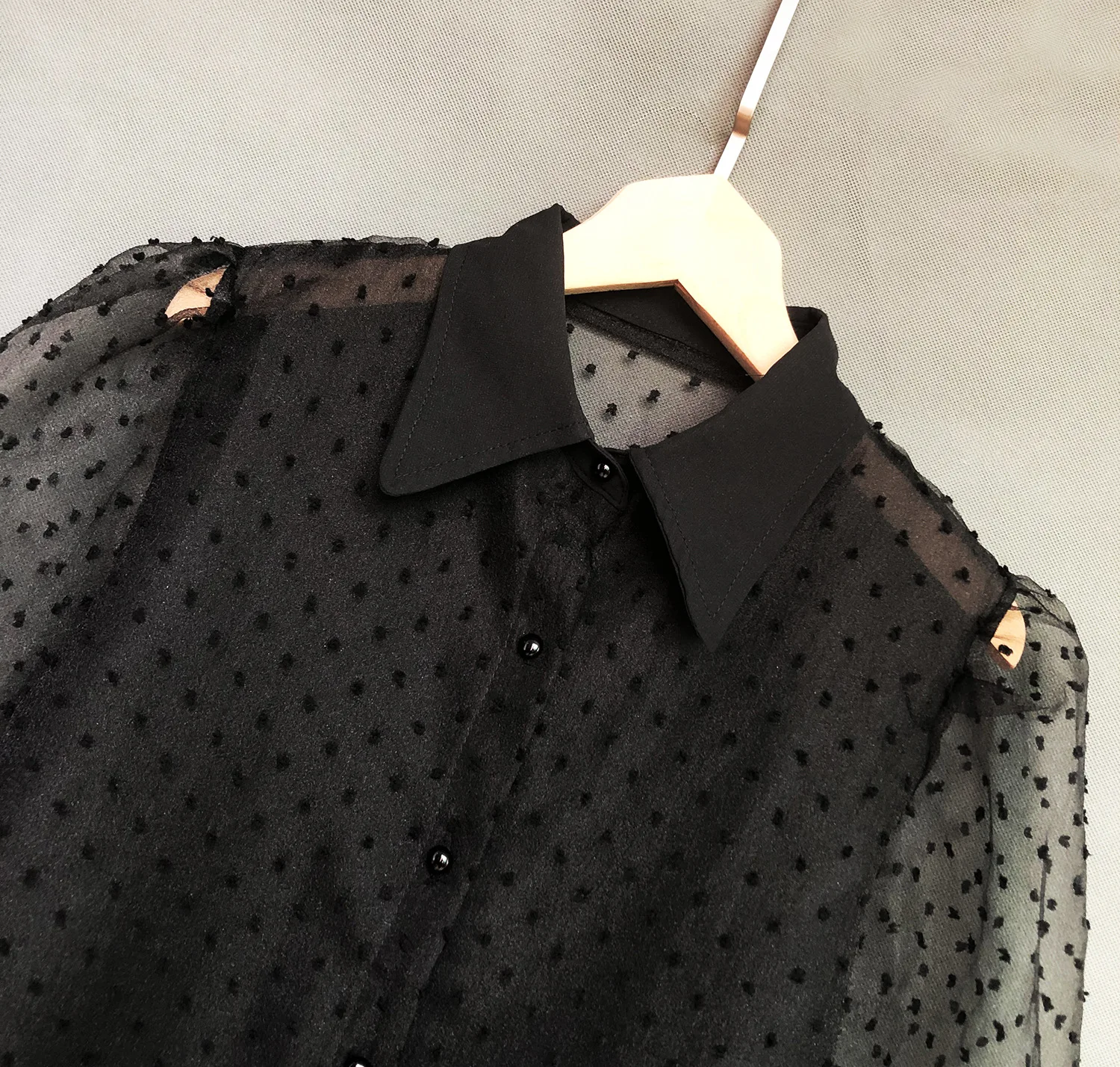 Вышивка бисером в горошек Сетка Прозрачная женская рубашка с буфами на рукавах однотонная белая блузка женская осень винтажные Женские топы и блузки