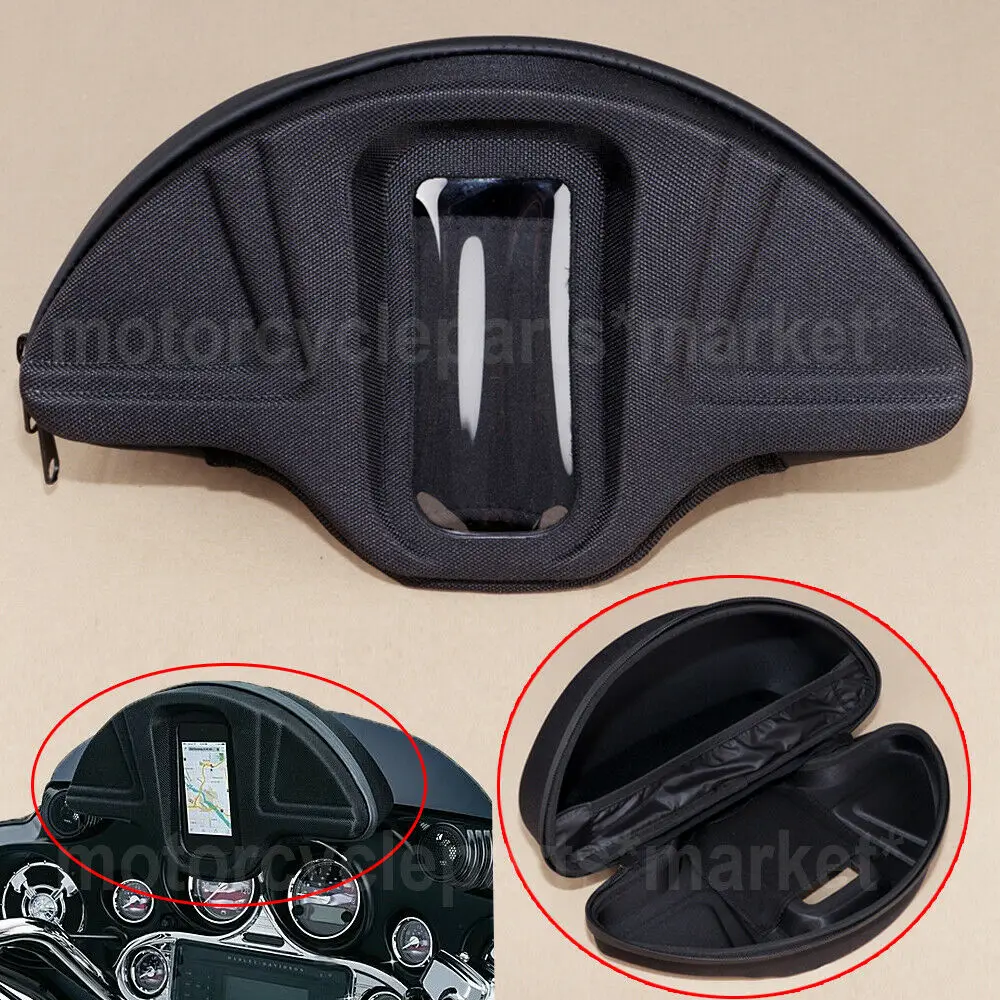 Черный один карман ветровое стекло сумка обтекатель Смартфон Iphone для Harley Batwing Touring Electra Glide 96-13