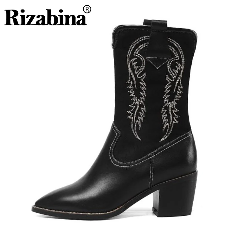 RIZABINA/женские сапоги до середины икры из натуральной кожи Пикантная обувь с