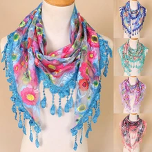 

Women Lace Sheer Floral Knit Veil Scarf Hollow Out Crochet Shawl Wraps Tassels Scarves Party Evening Wrap Scarf Ladies New
