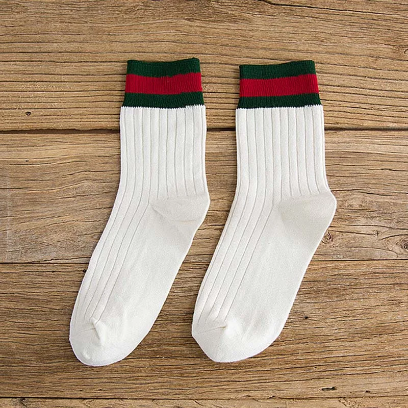 Новые женские носки в японском и корейском стиле; сезон осень-зима; спортивные и свободные женские носки в полоску - Цвет: Белый