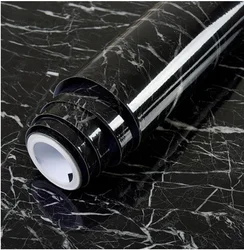 Elegant Black Wood Grain Self - Adhesive Vinyl Wallpaper for Furniture and Cabinets (Stone black)