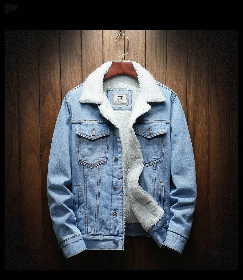 Men Winter Jean Jackets Outerwear Warm 
