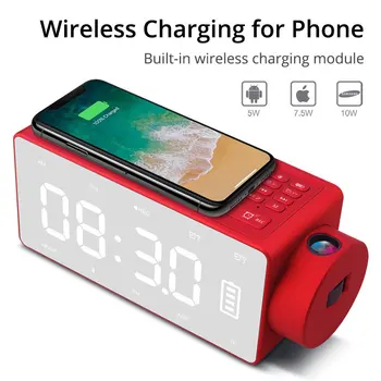 

Wireless Charging Clock Projection Bluetooth Speaker Stereo Portable Speaker Wireless Subwoofer Mic TF Radio Speakers HiFi