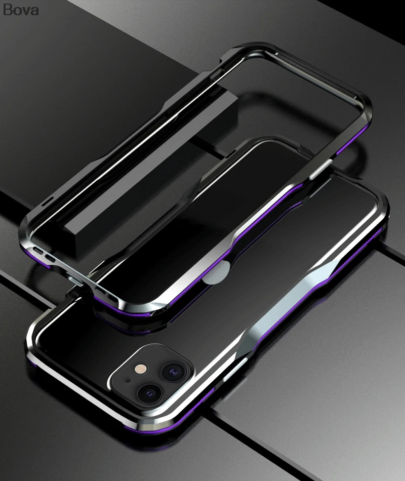 Чехол для iPhone 11 Pro Max, роскошное лезвие, стильный трендовый модный алюминиевый бампер для iPhone11 Pro Max+ 2 пленки(1 передняя+ 1 задняя - Цвет: LR Black Purple