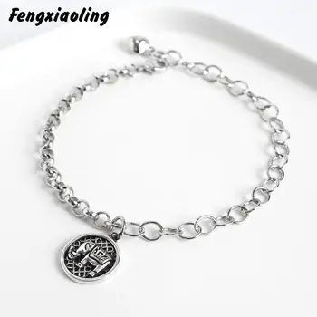 

Fengxiaoling New Arrivals Vintage Thai Silver Charm Bracelets For Women 92 Sterling Silver Elephant Round Pendant Bracelets