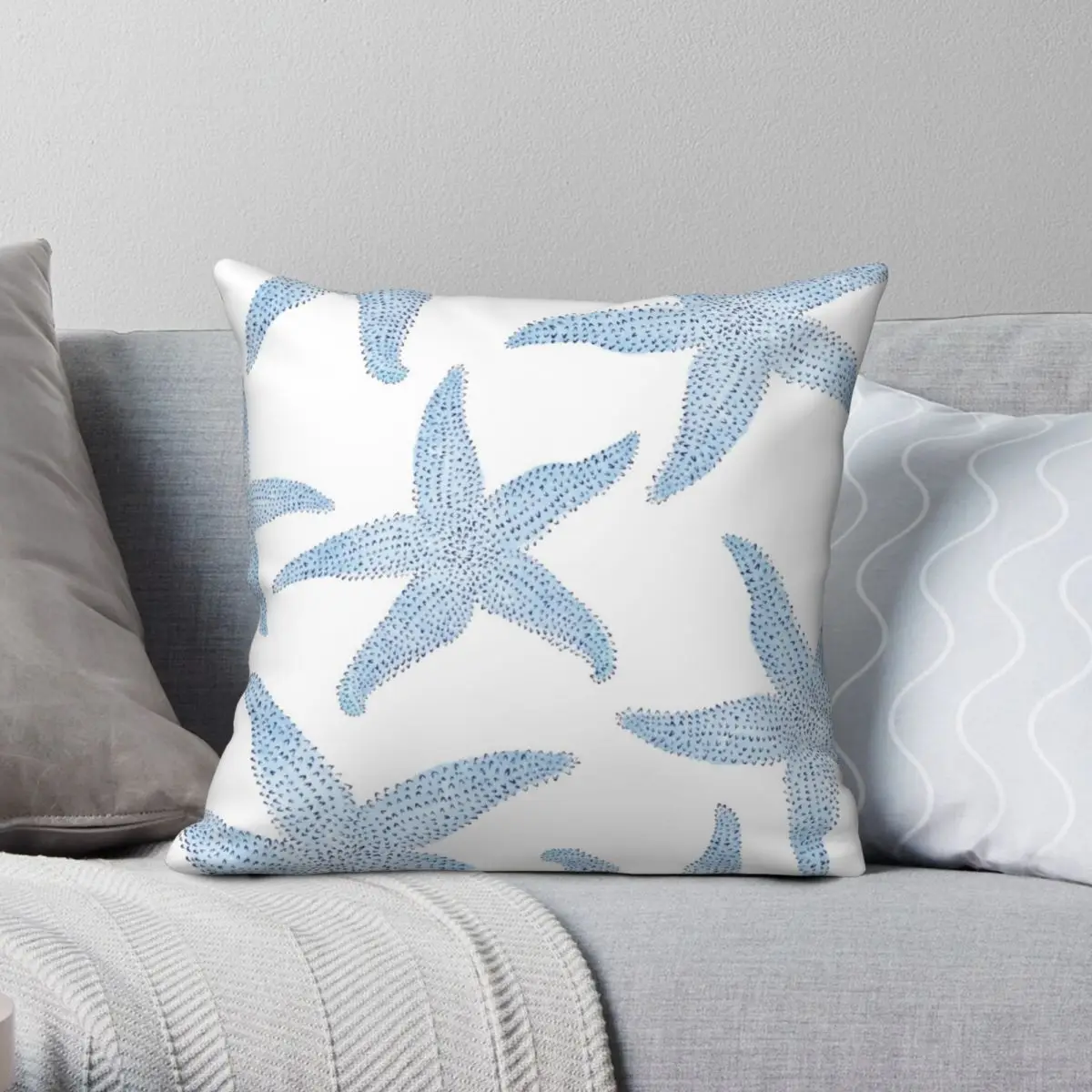 

Dancing Blue Starfish Square Pillowcase Polyester Linen Velvet Creative Zip Decor Room Cushion Cover